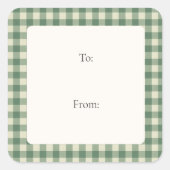 Rustic Green Gingham Modern Kerstmis Vierkante Sticker (Voorkant)