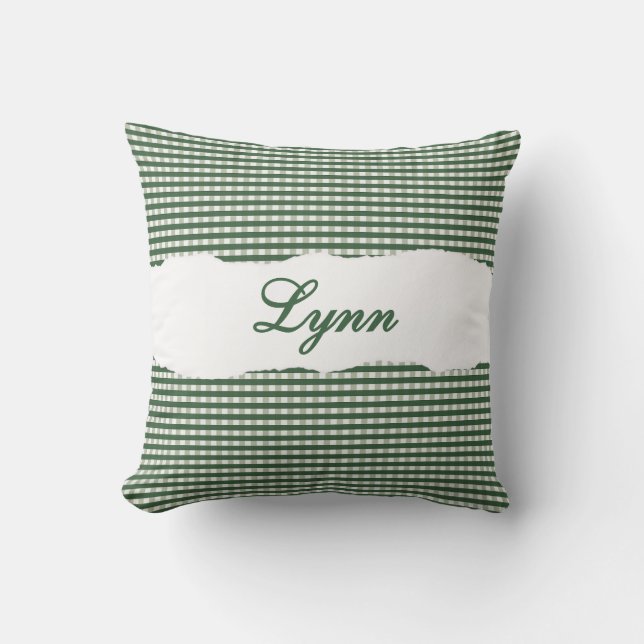 Rustic Green Gingham Personalized Name Kussen (Voorkant)