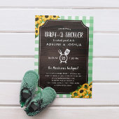 Rustic Green Gingham Sunflower Baby-Q-Shower Kaart