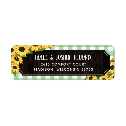 Rustic Green Gingham & Sunflower BBQ Baby shower Etiket (Voorkant)