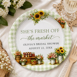 Rustic Green Gingham Ze Is Net Binnengehaald Papieren Bordje