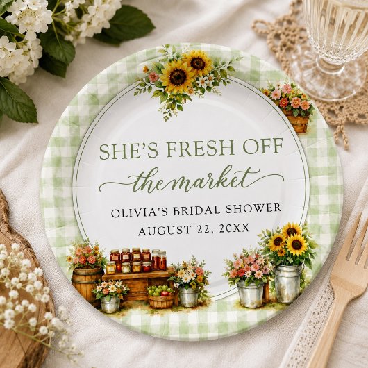 Rustic Green Gingham Ze Is Net Binnengehaald Papieren Bordje