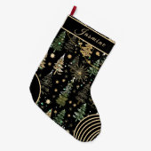 Rustic Green & Gold Christmas Stocking Grote Kerstsok (Voorkant (Hangend))