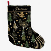 Rustic Green & Gold Christmas Stocking Grote Kerstsok (Voorkant)