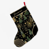 Rustic Green & Gold Christmas Stocking Grote Kerstsok (Achterkant (Hangend))