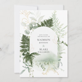 Rustic Green Gold Fern Wedding Kaart