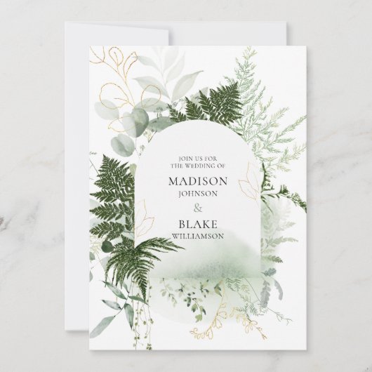 Rustic Green Gold Fern Wedding Kaart (Voorkant)