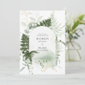 Rustic Green Gold Fern Wedding Kaart (Staand voorkant)
