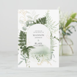 Rustic Green Gold Fern Wedding Kaart