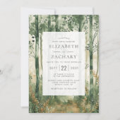 Rustic Green Gold Woodland QR Code Huwelijk Kaart (Voorkant)