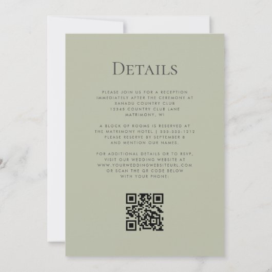 Rustic Green Gold Woodland QR Code Huwelijk Kaart (Achterkant)