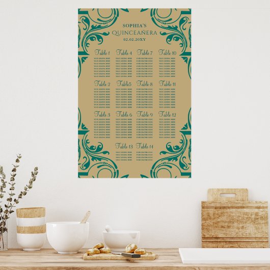 Rustic Green Gold zitplan poster (Keuken)
