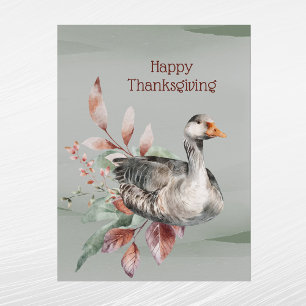 Rustic Green Goose Foliage Autumn Thanksgiving Feestdagenkaart