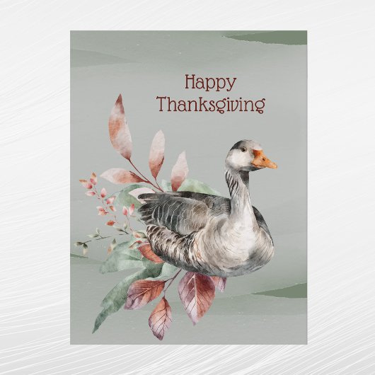 Rustic Green Goose Foliage Autumn Thanksgiving Feestdagenkaart
