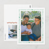Rustic Green Hearts & Xmas Words 2 Foto Rand  Briefkaart (Voorkant / Achterkant)