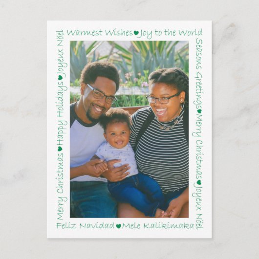 Rustic Green Hearts & Xmas Words 2 Foto Rand  Briefkaart (Voorkant)