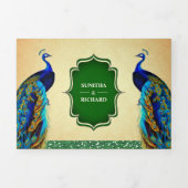 Rustic Green Indische Pauwveren Bruiloft Drieluik Uitnodiging (Cover)