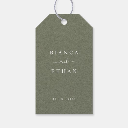 Rustic Green Kraft Minimalist Typography Wedding Cadeaulabel (Voorkant)