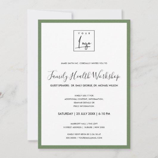 RUSTIC GREEN KRAFT UW LOGO WORKSHOP GALA EVENEMENT KAART (Voorkant)
