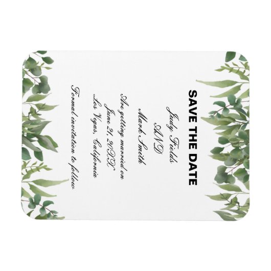 Rustic Green laat Greenery Foliage sparen de datum Magneet (Horizontaal)