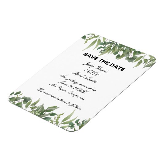 Rustic Green laat Greenery Foliage sparen de datum Magneet (Linkerzijde)