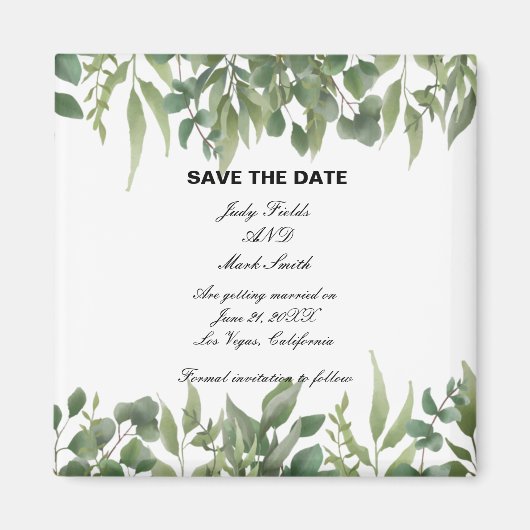 Rustic Green laat Greenery Foliage sparen de datum Magneet (Voorkant)