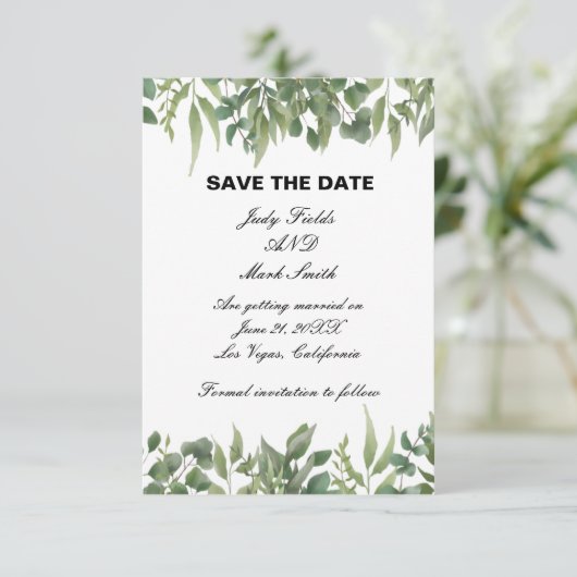 Rustic Green laat Greenery Foliage sparen de datum Save The Date (Staand voorkant)