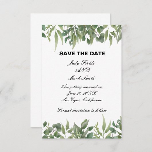 Rustic Green laat Greenery Foliage sparen de datum Save The Date (Voorkant / Achterkant)