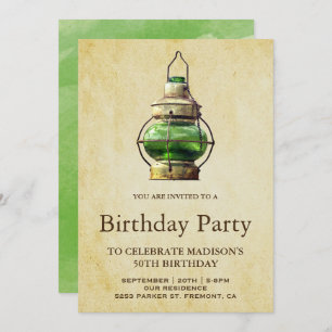  Rustic Green Lantern Birthday Party Kaart