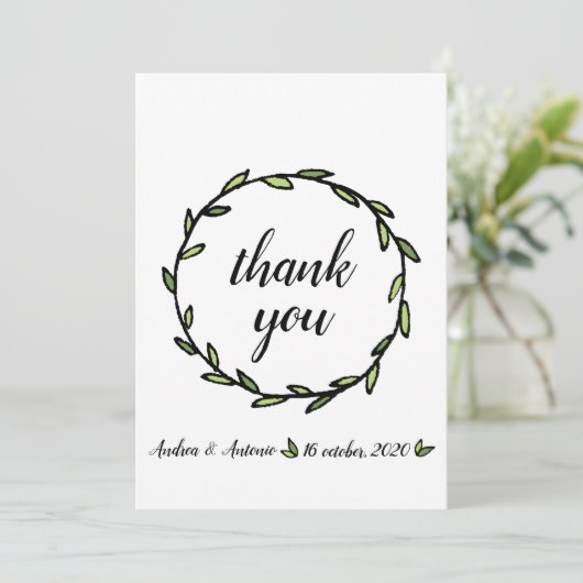 Rustic Green Leafy Wreath Wedding Bedankkaart (Staand voorkant)