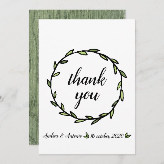 Rustic Green Leafy Wreath Wedding Bedankkaart (Voorkant / Achterkant)