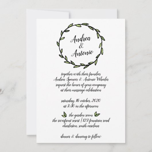 Rustic Green Leafy Wreath Wedding Kaart (Voorkant)