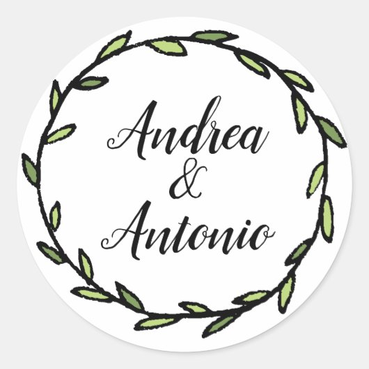 Rustic Green Leafy Wreath Wedding Ronde Sticker (Voorkant)