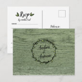 Rustic Green Leafy Wreath Wedding RSVP Kaart (Voorkant / Achterkant)