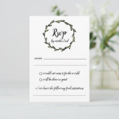 Rustic Green Leafy Wreath Wedding RSVP Kaart (Staand voorkant)