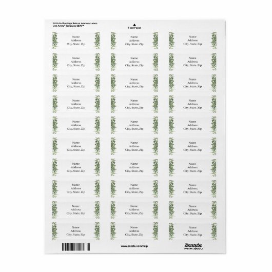 Rustic Green Leaves Greenery Foliage Address Etiket (Full Sheet)