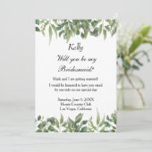 Rustic Green Leaves Greenery Foliage Bridesmaid Kaart (Staand voorkant)