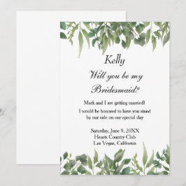 Rustic Green Leaves Greenery Foliage Bridesmaid Kaart