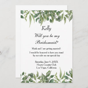 Rustic Green Leaves Greenery Foliage Bridesmaid Kaart