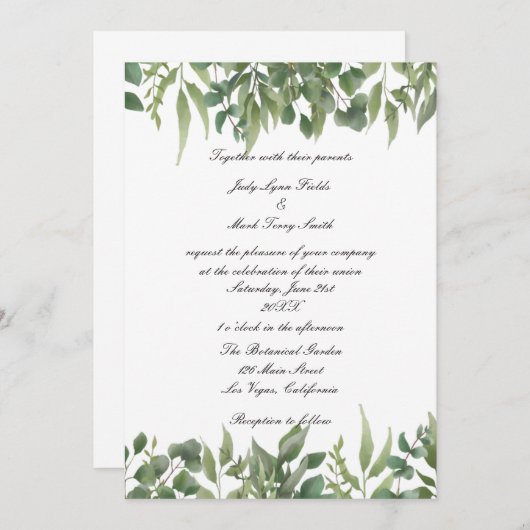 Rustic Green Leaves Greenery Foliage Wedding Kaart (Voorkant / Achterkant)