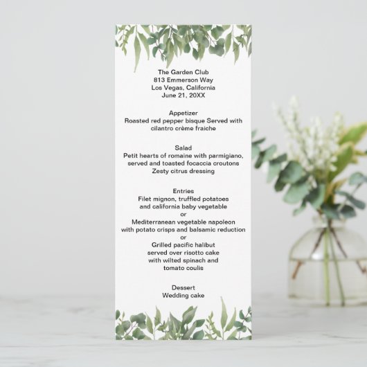 Rustic Green Leaves Greenery Foliage Wedding Menu (Staand voorkant)