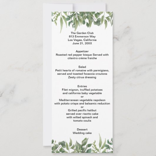 Rustic Green Leaves Greenery Foliage Wedding Menu (Voorkant)