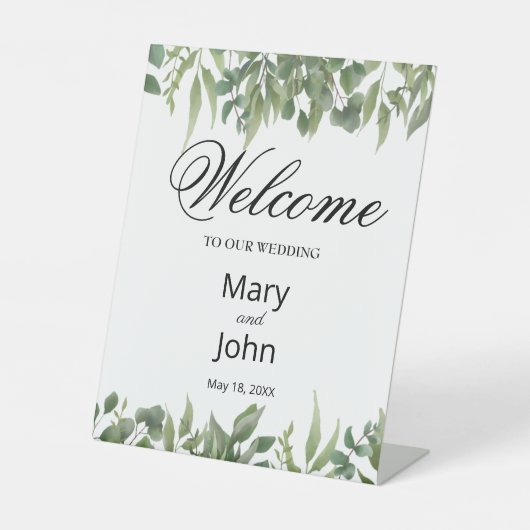 Rustic Green Leaves Greenery Foliage Wedding Reclamebord Met Voetstuk (Voorkant)