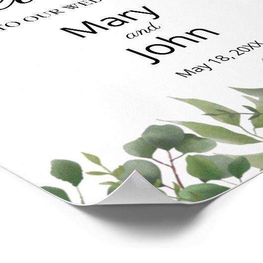 Rustic Green Leaves Greenery Foliage Wedding Sign Poster (Hoek)
