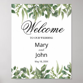 Rustic Green Leaves Greenery Foliage Wedding Sign Poster