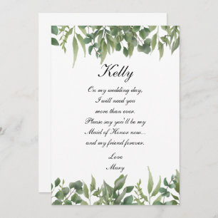 Rustic Green leest Greenery Foliage Maid of Honor Kaart