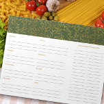 Rustic Green Linen Meal Planner and Grocery List Notitieblok<br><div class="desc">Eenvoudig, schoon ontwerp voor uw wekelijkse maaltijdplanner en boodschappenlijst of uw algemene wekelijkse organisator en om lijst te doen. Het ontwerp heeft een grens van roestvrij landlinnen in groen met een mooi bladpatroon. Dit pad heeft 40 pagina's, elk gedrukt met ruimte voor u om uw maaltijden te schrijven voor elke...</div>