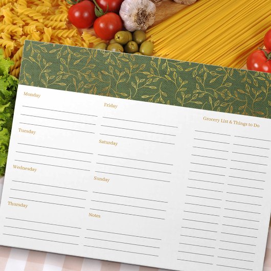 Rustic Green Linen Meal Planner and Grocery List Notitieblok