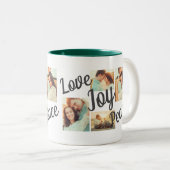 Rustic Green Love Joy Peace Script Holiday 4 Tweekleurige Koffiemok (Voorkant rechts)