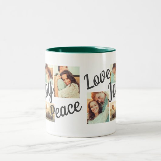 Rustic Green Love Joy Peace Script Holiday 4 Tweekleurige Koffiemok (Center)
